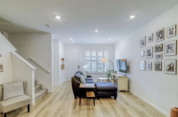 Interior, Living room, Recessed Lighting, Wood Texture Flooring