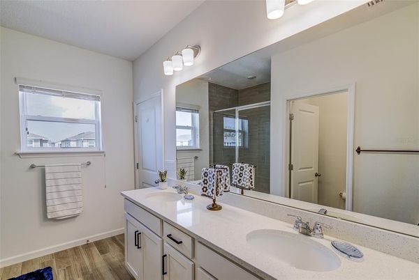 Bathroom, Dual Sink Vanities, Interior, Wood Texture Flooring