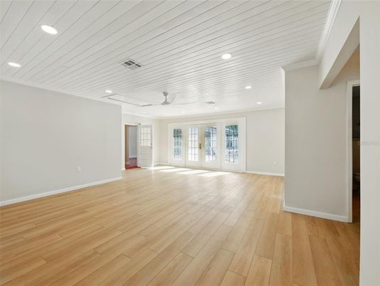 Empty room, Interior, Recessed Lighting, Wood Texture Flooring
