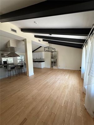 Empty room, Interior, Kitchen, Pendant Lights, Wooden Beams, Wood Texture Flooring