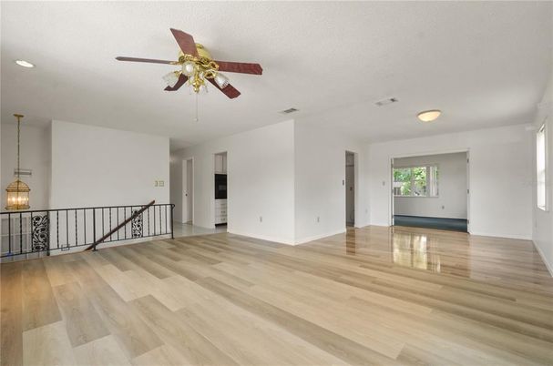 Empty room, Interior, Pendant Lights, Recessed Lighting, Wood Texture Flooring