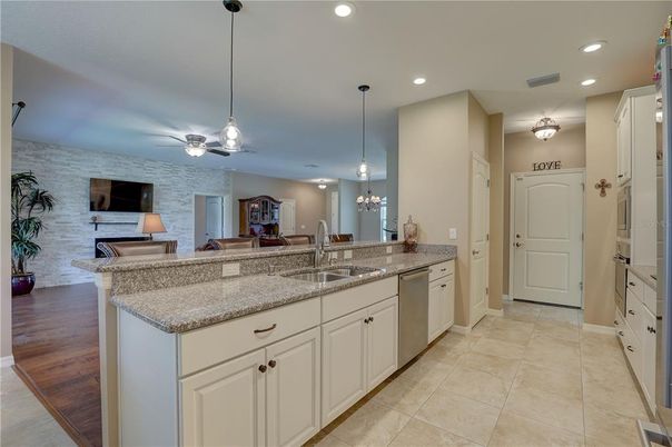 Dining room, Interior, Kitchen, Pendant Lights, Recessed Lighting, Stone Walls
