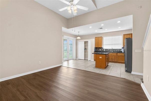 Interior, Kitchen, Pendant Lights, Recessed Lighting, Wood Texture Flooring