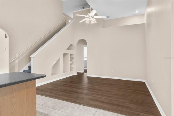 Empty room, Interior, Recessed Lighting, Wood Texture Flooring