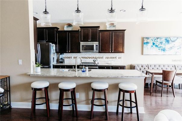 Interior, Kitchen, Pendant Lights, Wood Texture Flooring