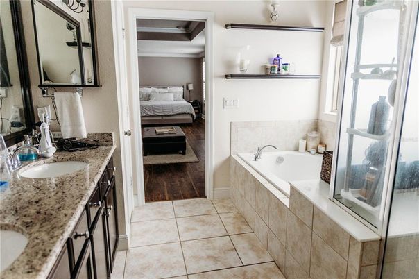 Bathroom, Bedroom, Dual Sink Vanities, Interior, Wood Texture Flooring