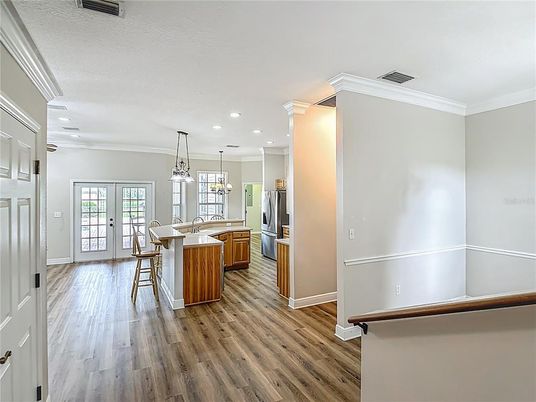 Interior, Kitchen, Pendant Lights, Recessed Lighting, Wood Texture Flooring