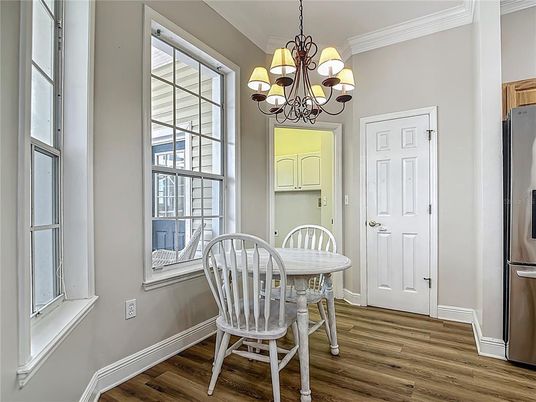 Chandelier, Dining room, Interior, Wood Texture Flooring