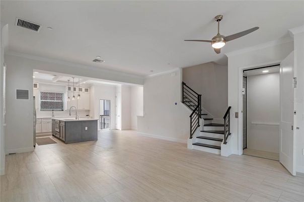 Interior, Kitchen, Pendant Lights, Recessed Lighting, Wood Texture Flooring