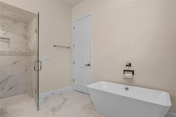 Bathroom, Free Standing Baths, Glass Shower, Interior, Marble, Marble Walls