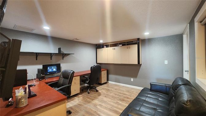 Home Office, Interior, Recessed Lighting, Wood Texture Flooring