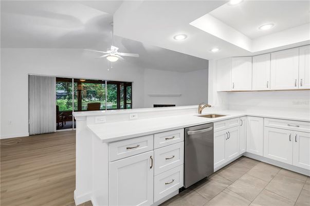 Interior, Kitchen, Recessed Lighting, Wood Texture Flooring