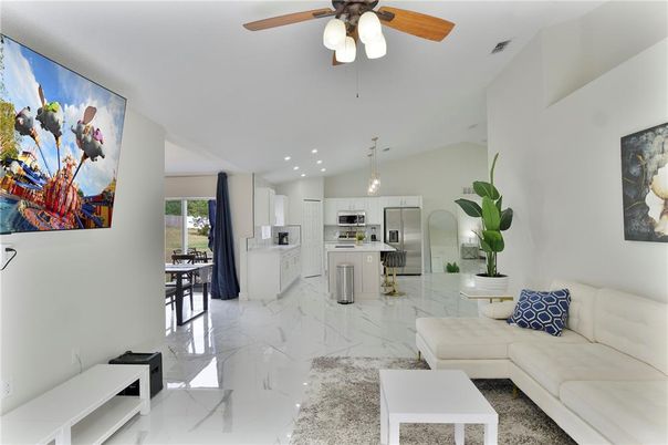 Interior, Kitchen, Living room, Marble, Recessed Lighting, Stainless Steel Appliances