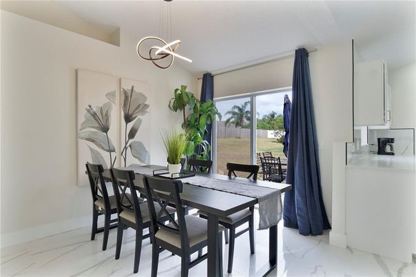 Dining room, Interior, Marble, Pendant Lights