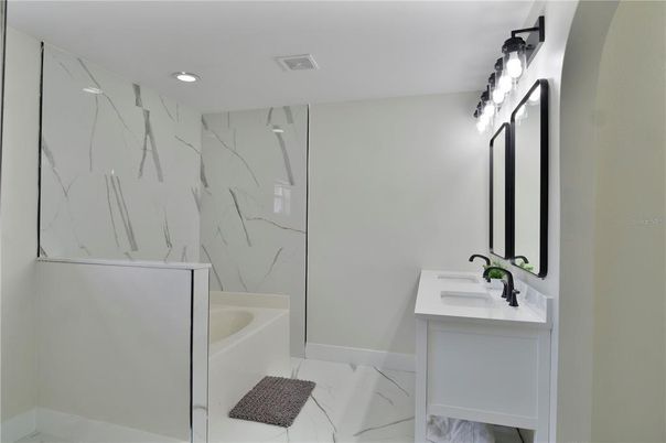 Bathroom, Interior, Marble, Marble Walls, Recessed Lighting