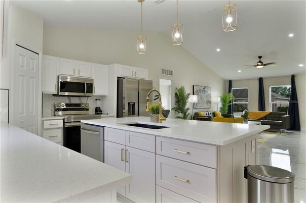 Interior, Kitchen, Pendant Lights, Recessed Lighting, Stainless Steel Appliances