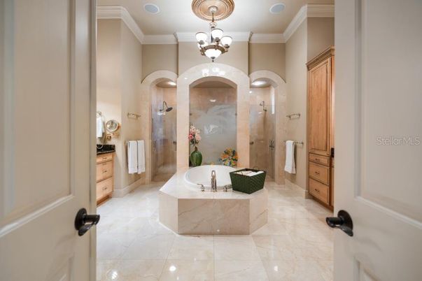 Bathroom, Chandelier, Glass Shower, Interior