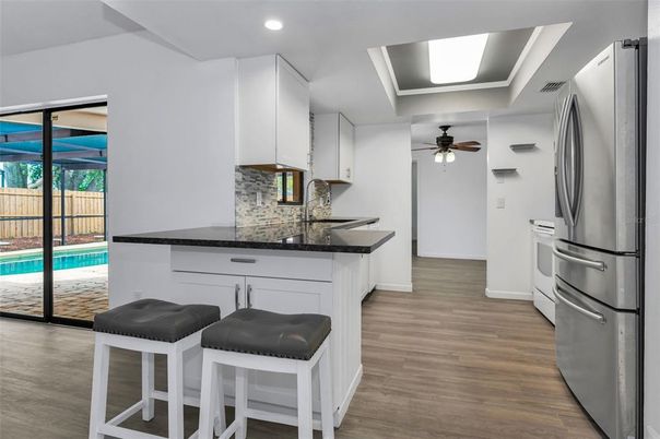 Interior, Kitchen, Recessed Lighting, Wood Texture Flooring