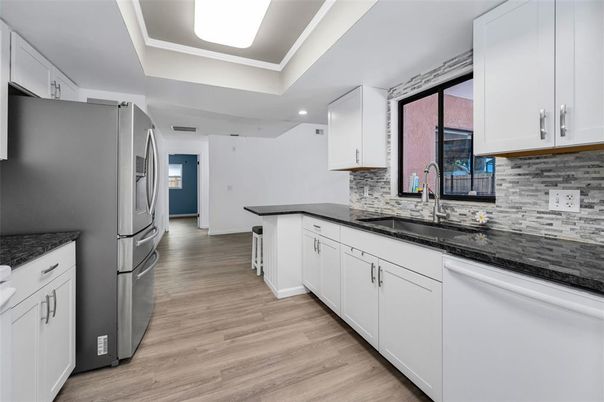 Interior, Kitchen, Recessed Lighting, Wood Texture Flooring
