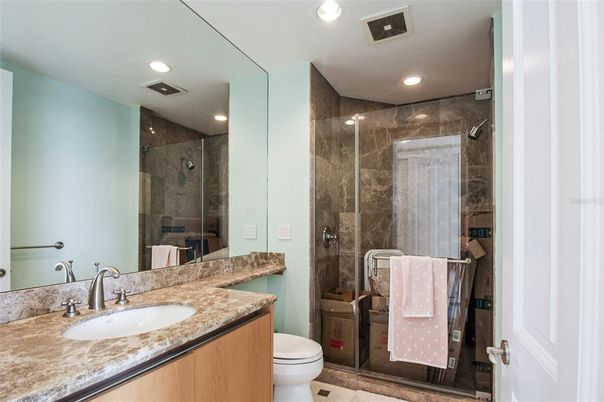 Bathroom, Glass Shower, Interior, Recessed Lighting