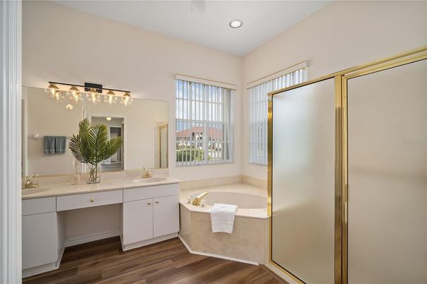 Bathroom, Interior, Recessed Lighting, Wood Texture Flooring