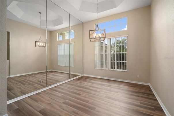 Empty room, Interior, Pendant Lights, Wood Texture Flooring