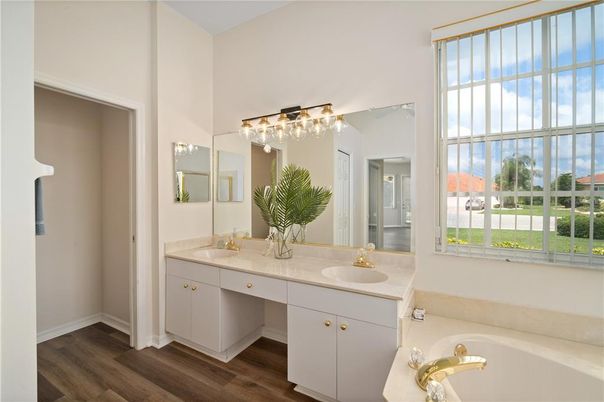 Bathroom, Dual Sink Vanities, Interior, Wood Texture Flooring