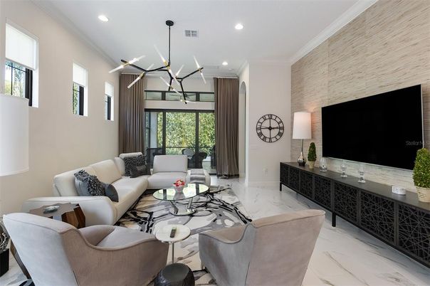 Interior, Living room, Marble, Pendant Lights, Recessed Lighting