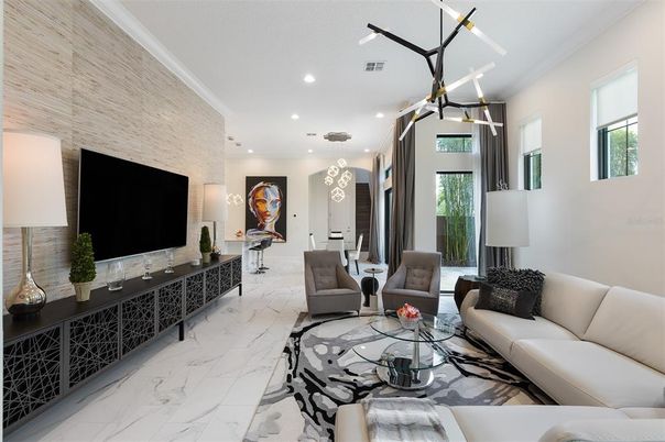Interior, Living room, Marble, Pendant Lights, Recessed Lighting