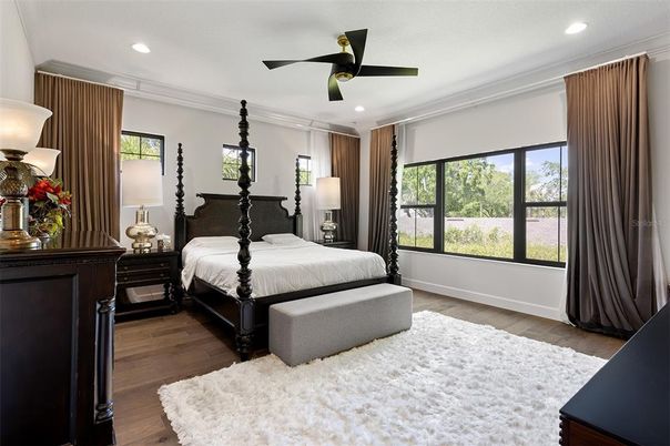 Bedroom, Interior, Recessed Lighting, Wood Texture Flooring
