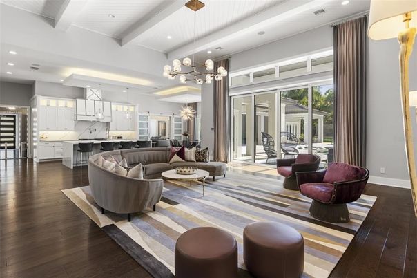 Interior, Kitchen, Living room, Pendant Lights, Recessed Lighting, Wood Texture Flooring