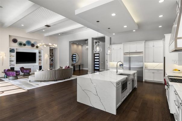 Interior, Kitchen, Living room, Pendant Lights, Recessed Lighting, Stainless Steel Appliances, Wood Texture Flooring