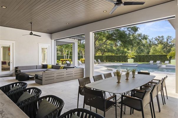 Dining room, Exterior, Pool, Recessed Lighting