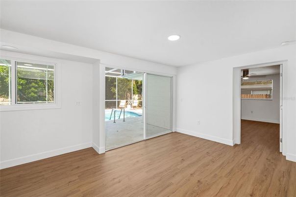 Empty room, Interior, Recessed Lighting, Wood Texture Flooring