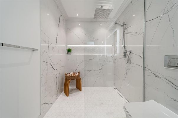 Bathroom, Interior, Marble Walls, Recessed Lighting