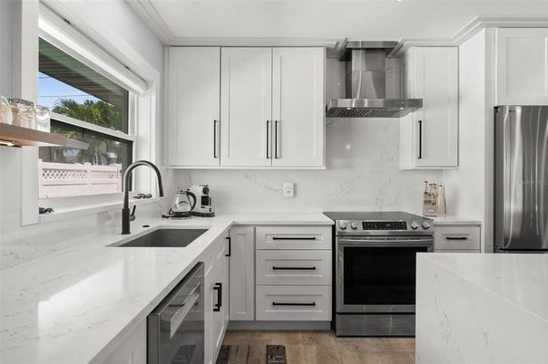 Interior, Kitchen, Stainless Steel Appliances, Wood Texture Flooring