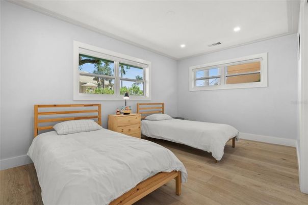 Bedroom, Interior, Recessed Lighting, Wood Texture Flooring