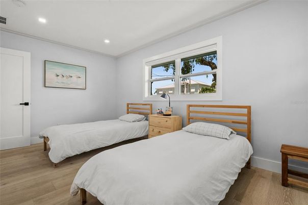 Bedroom, Interior, Recessed Lighting, Wood Texture Flooring