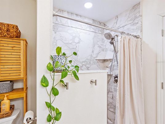 Bathroom, Interior, Marble Walls, Recessed Lighting