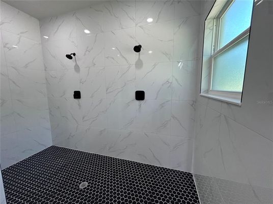 Bathroom, Interior, Marble Walls, Recessed Lighting