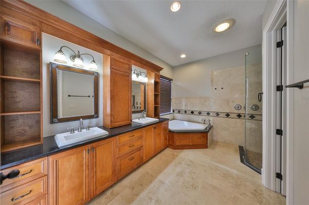 Bathroom, Dual Sink Vanities, Glass Shower, Interior, Recessed Lighting
