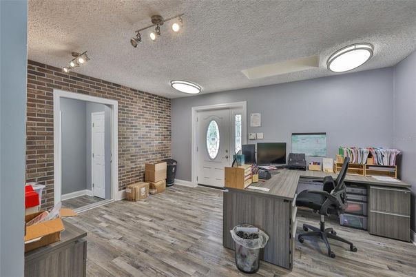 Home Office, Interior, Stone Walls, Wood Texture Flooring