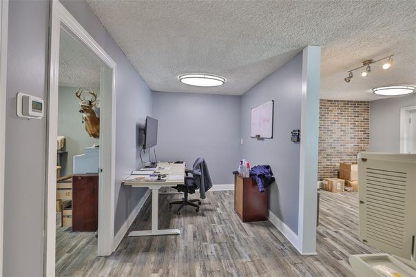 Home Office, Interior, Stone Walls, Wood Texture Flooring