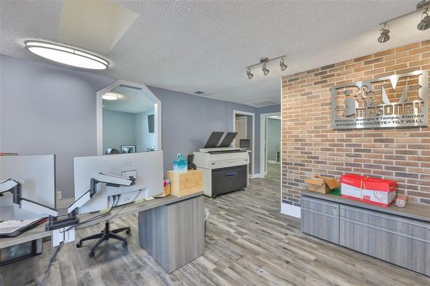 Home Office, Interior, Stone Walls, Wood Texture Flooring