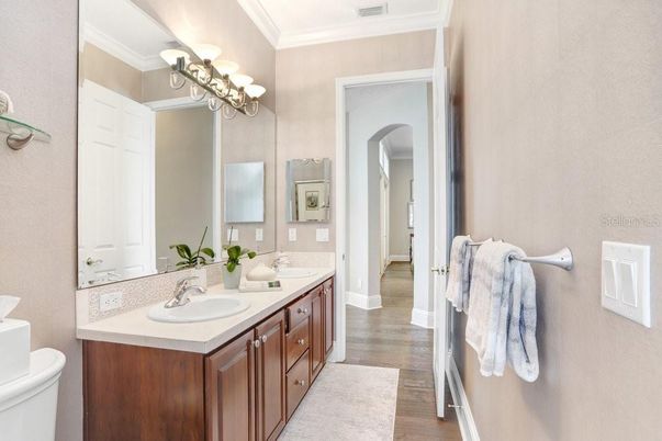 Bathroom, Dual Sink Vanities, Interior, Wood Texture Flooring