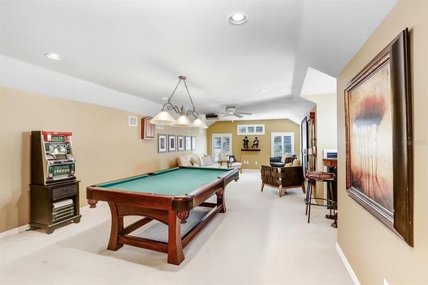 Billiard Table, Chandelier, Game Room, Interior, Pendant Lights, Recessed Lighting