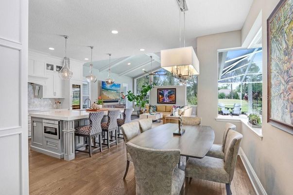 Dining room, Interior, Kitchen, Living room, Pendant Lights, Recessed Lighting, Wood Texture Flooring