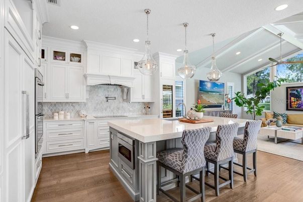 Interior, Kitchen, Pendant Lights, Recessed Lighting, Wood Texture Flooring