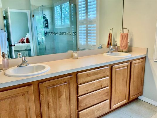 Bathroom, Dual Sink Vanities, Glass Shower, Interior