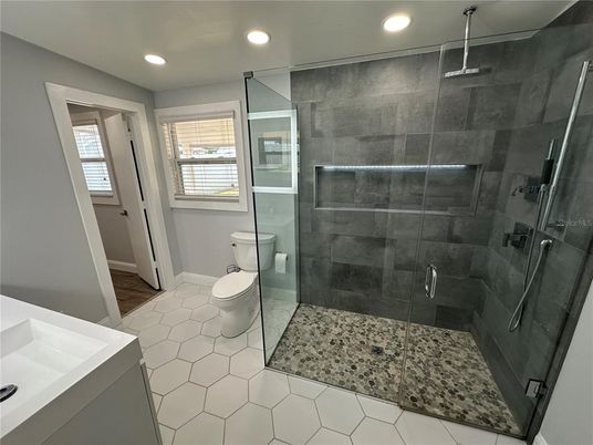 Bathroom, Glass Shower, Interior, Recessed Lighting